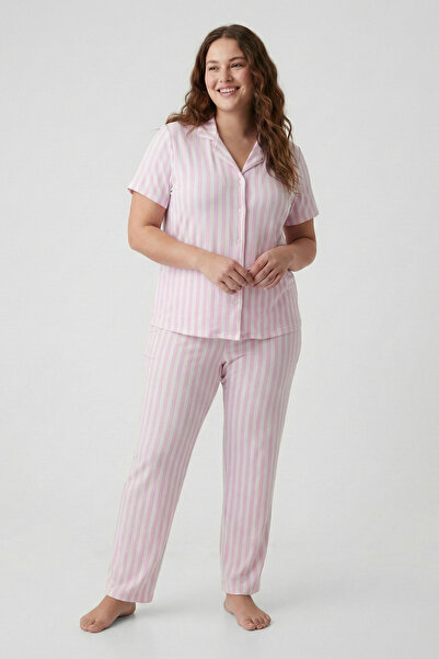 şuranur Milan Fabric Short Sleeve Button Pajama Set