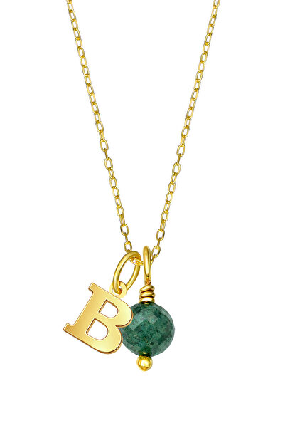 Tasarlatak 925 Ayar Gümüş B Harfi Kolye – Zümrüt Doğal Taşlı Minimal Baş Harf...