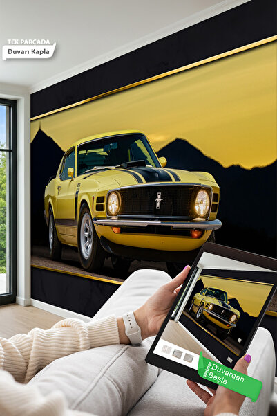 MİRAZAWALL Vintage Muscle Car Duvar Tasarımı Tek Parça Tekstil Duvar Kağıdı