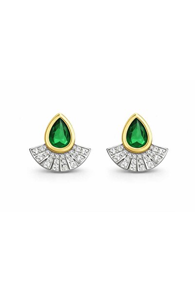 1881 STORE Emerald Green Stone Gold Fan Model Earrings – Stone-Encrusted Even...
