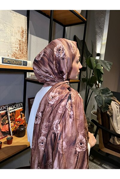 muhayyel scarf Desenli Bambu Kraş Şal- Tarçın Kahve