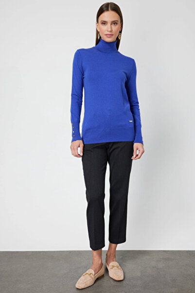 ONFASHİON Women's Cobalt Blue Turtleneck Sweater 63503