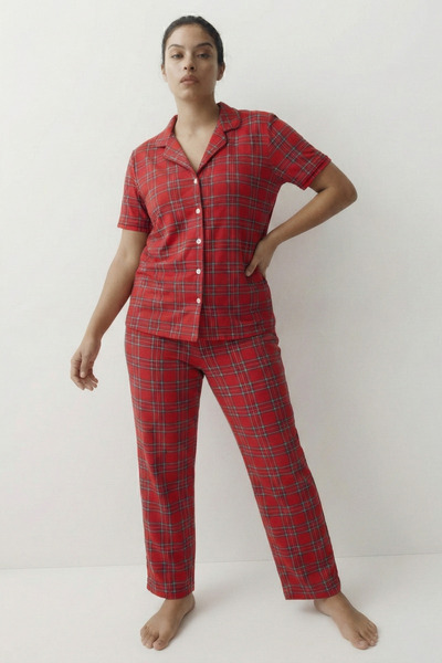 şuranur Milan Fabric Short Sleeve Button Pajama Set