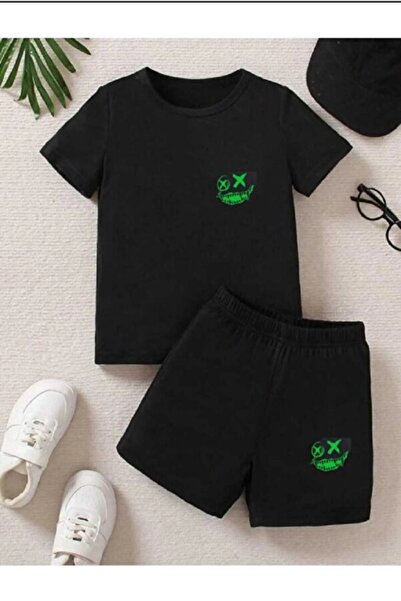 PEMBE KURDALE GREEN SILHOUETTE Печатен летен детски комплект Тениска-шорти ШО...