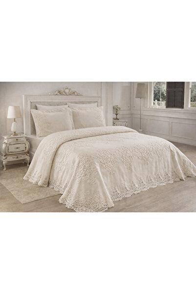 Göksal Suvari Ebru Nakışlı Pike Takımı 6 Parça Çift Kişilik Yatak Örtüsü – Da...