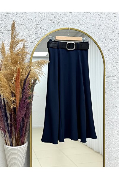 BENAHOLL Dream Belted Skirt with Stitching Detail-As3049 Navy Blue