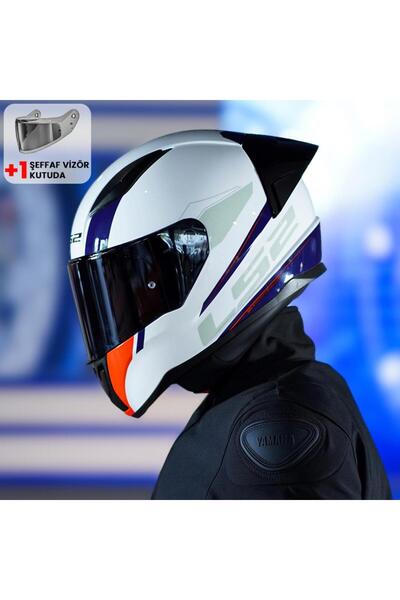 LS2 Rapid 2 Race Driveway Beyaz-Kırmızı-Mavi Kask ve Şeffaf Vizör