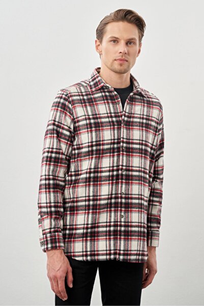 İmza Black Woolen Plaid Pattern Soft Neckline Pocketless Long Sleeve Casual C...