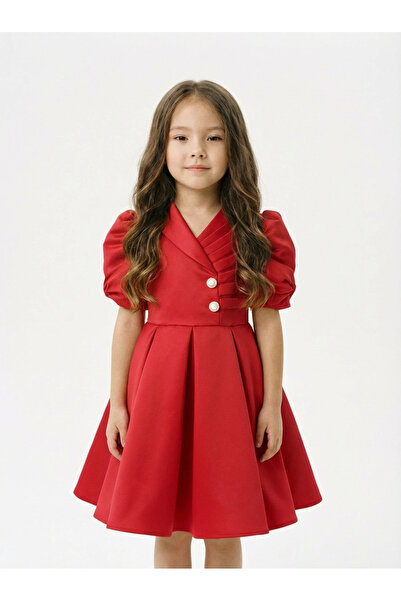 She Dress By Kubra Aksoy Kız Çocuk Kırmızı Kruvaze Yaka Balon Kollu Özel Gün ...