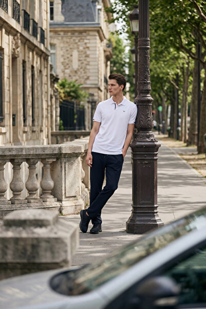 bilcee Мъжки панталони от мека материя в тъмно синьо 4823