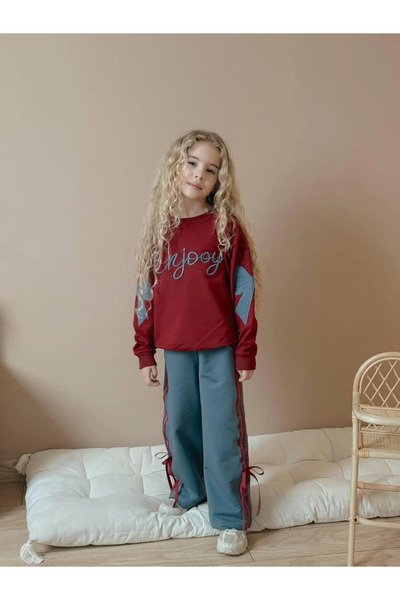 kidstalya Bordo Enjoy Written Style Girls' Set