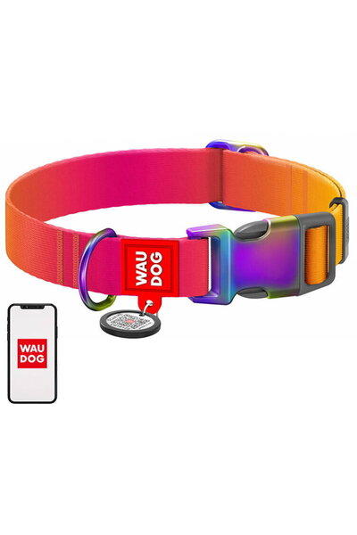 WAUDOG Dog Collar with QR Code, Nylon 15 mm wide, 25-35 cm long orange