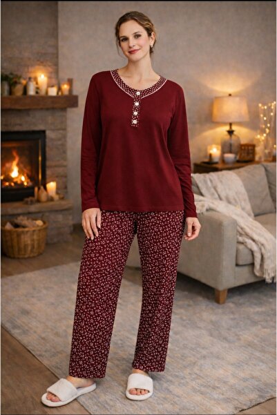 YUYİ Nena %100 Cotton Plus Size Long Sleeved Women's Pajama Set 14620
