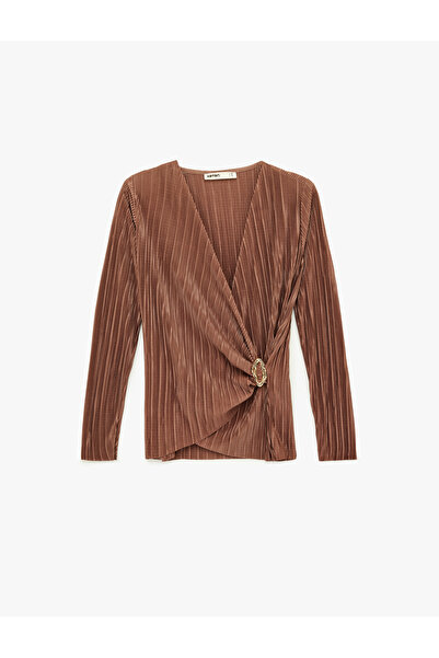 Koton Women'S Brown Pleated Blouse