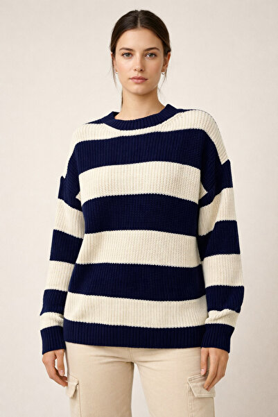 FERHEL Crew Neck Knitwear Sweater Thessaloniki Knit - Navy Blue