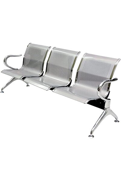 Afifa Furniture 3 Silver Seater Metal Airport Chair with Chrome Curved Armrests