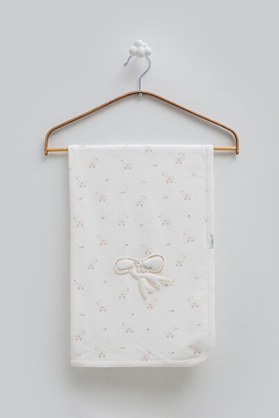Caramell 100% Cotton Baby Blanket with Duck Pattern and Bow Detail, 85X90 cm