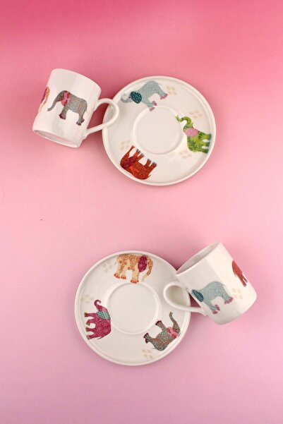 Bursa Porselen Dekor Colorful Elephant Two People Porcelain Coffee Cup Suit
