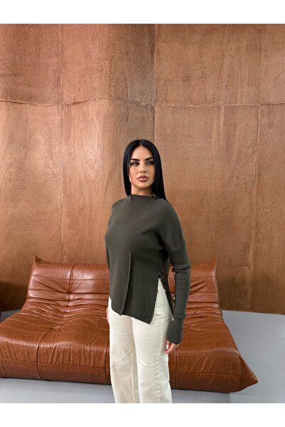 MiraMore Butik Yan Düğmeli Fitilli Triko Kazak