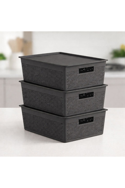 Trend Maison منظم متعدد الأغراض 12 لتر. صندوق تخزين بغطاء بلاستيكي أنثراسايت