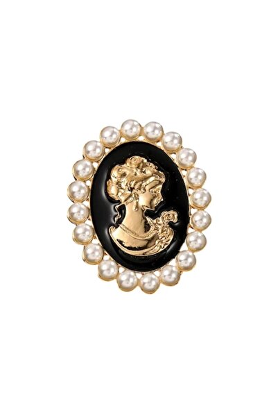 OEM Black Cameo Brooch with Pearls in Jewelry Box, Model 32