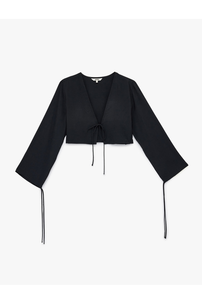 Koton Women'S Black Crop Wrap Blouse