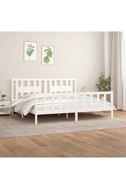 Concept Cadru de pat cu tăblie, alb, 200x200 cm, lemn masiv de pin