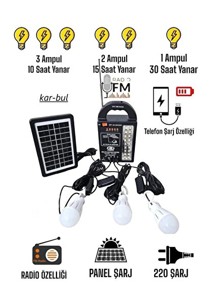 Empressco Dat 999 Radyolu Solar Güneş Enerjili Aydınlatma Sistemi Kamp Lambas...
