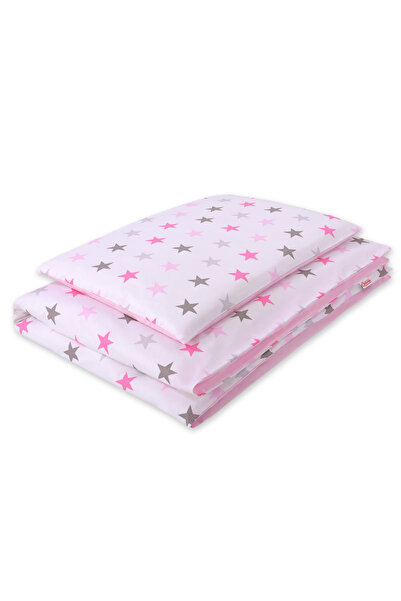 Other Double-sided 2-piece cotton children's bedding set - gray and pink stars