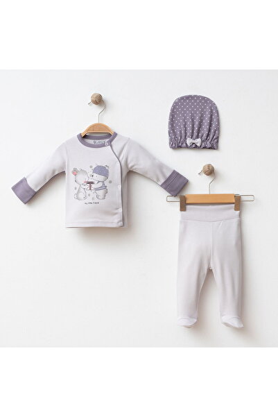Gümüş Baby Kids طقم أطفال مكون من 3 قطع مصنوع من قماش قطني 100% مع قفازات وأح...