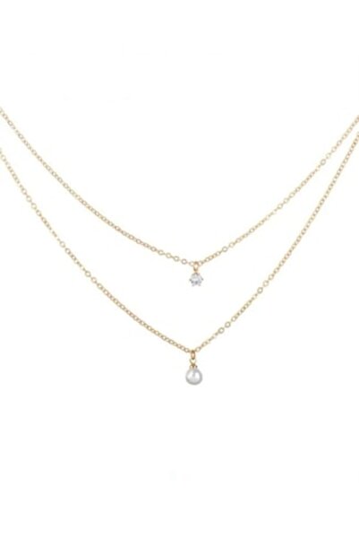 OEM Colier pentru două persoane din argint cu pietre și mărgele albe, cutie c...