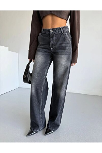 KENE JEANS High Waist Pre-Processed Wide Leg Loose-Fit Jeans Pants