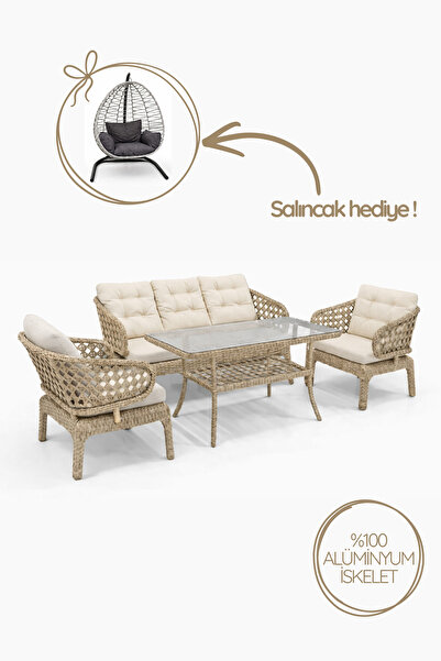 Çavdar Group Cenevre Raddan 3+1+1 Çay Seti SALINCAK HEDİYELİ Bahçe Mobilyası ...