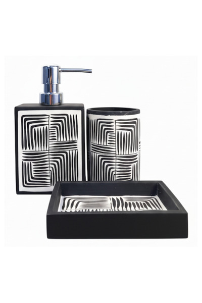 Olivy 3-piece bathroom accessories set: soap dispenser, toothbrush holder, bl...