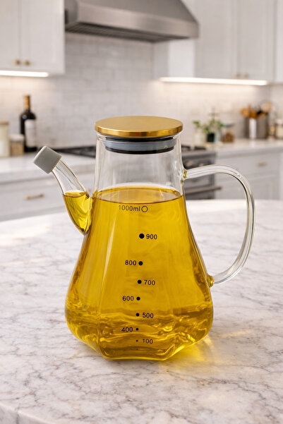 YzHome Metal Gold Lid Bprosilicate Glass Oil Pot Oil Jar Vinegar Container wi...