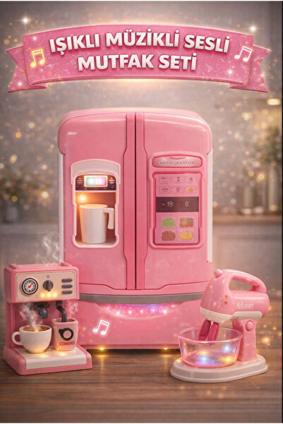 dude 3'lü IŞIKLI MÜZİKLİ SESLİ MUTFAK GEREÇLERİ BUZDOLABI KAHVE MAKİNASI MİKS...