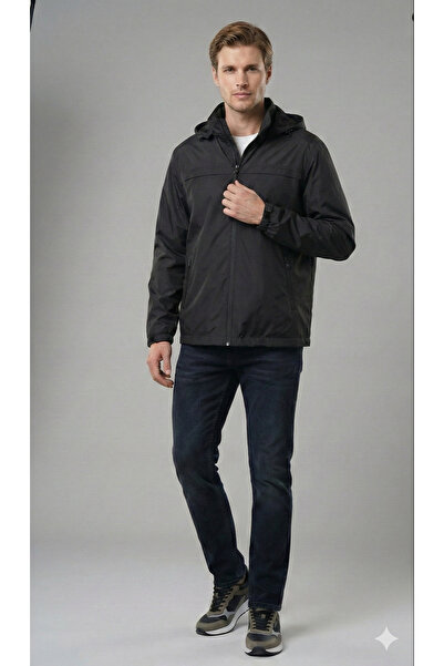 BIGAZZI Black Large Size Hoodie with Removable Hood Men's Wear Raincoat