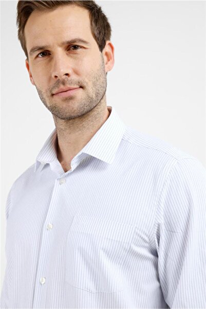 İmza Λευκό - Μπλε ριγέ σχέδιο με σκληρό γιακά, μακρύ μανίκι, τσέπη, βαμβακερό...