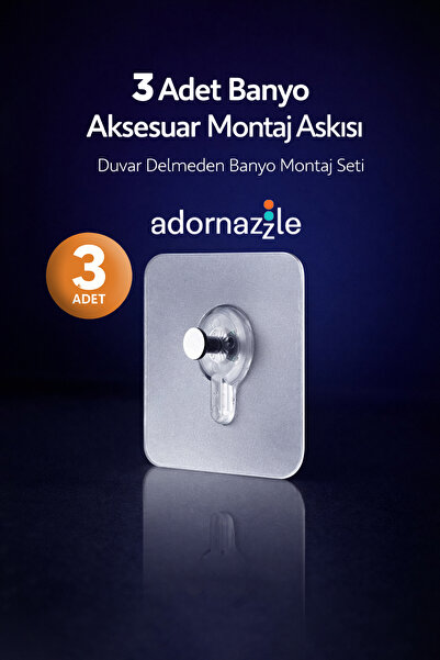 adornazzle 3 Adet Banyo Aksesuar Montaj Askısı, Şeffaf Yapışkanlı Askı Seti, ...