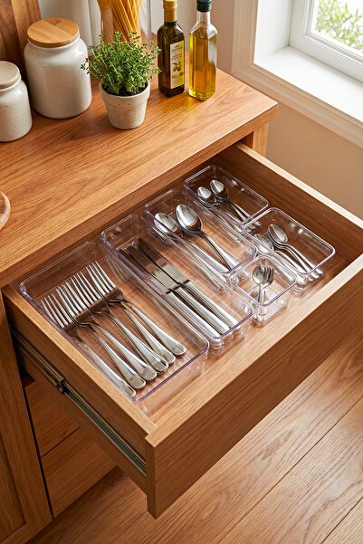 Homekolik Set de 6 organizatoare modulare pentru tacâmuri – Organizator trans...