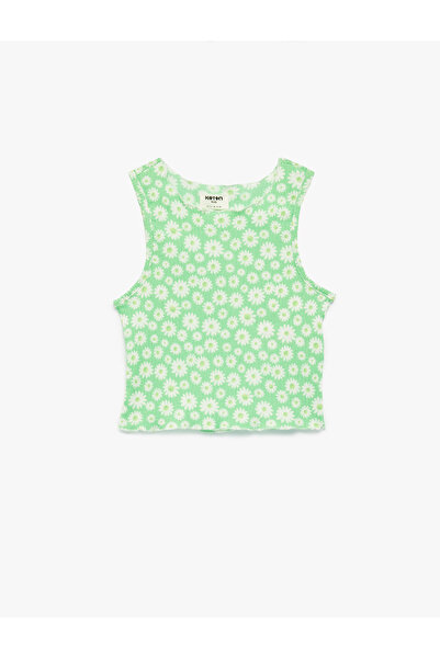 Koton Girl'S Green Design Floral Crop Blouse