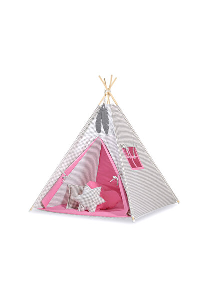 Other Cort tipi pentru copii + pandantive din pene - model cu carouri gri-roz