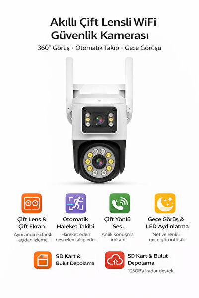 BLUE İNTER 2K Çift Lensli FULL HD Kablosuz Güvenlik,PTZ Otomatik Takip ile İç...