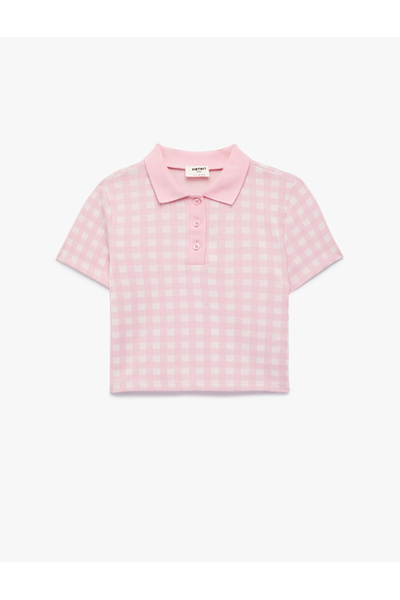 Koton Girl'S Pink Check Polo Neck T-Shirt