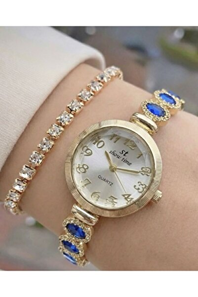 CAST COLLECTİON Women's Gold Yellow Color Blue Stone Detailed Watch