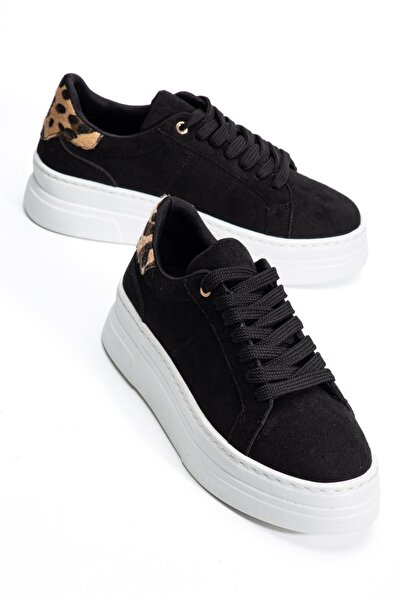 Hayalimdeki Ayakkabı Women's Black Suede Poly Sole Leopard Patterned Lace-Up ...