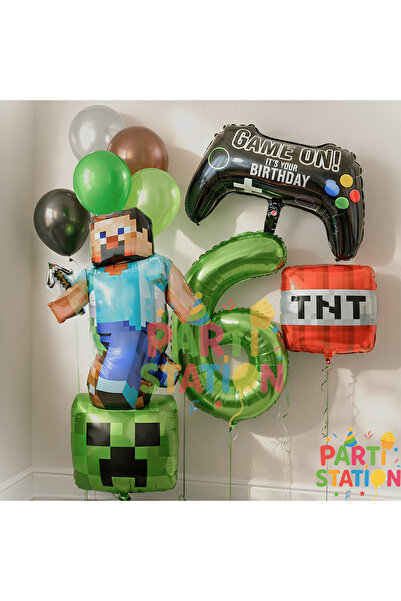 Parti Station Minecraft Steve Balon Seti 6 Yaş Balon Seti – 10 Parça Set Oyun...
