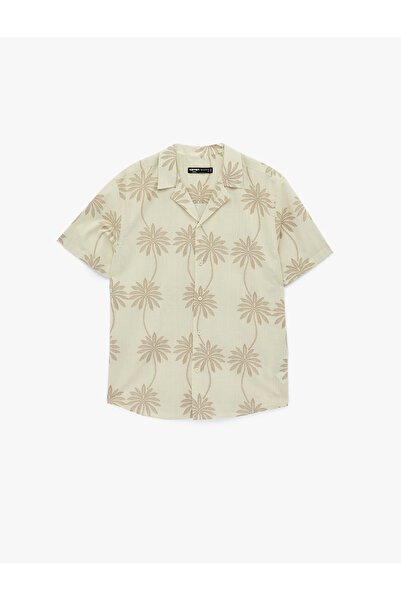 Koton Men'S Beige Design Lapel Neck Shirt