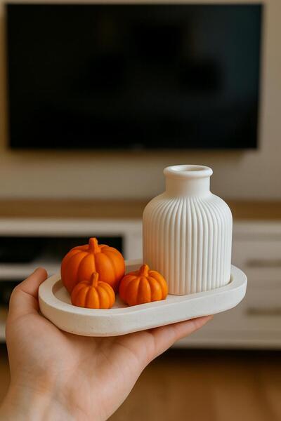 MeviDecor Dekoratif Bal Kabağı Seti | 4-3-2 Cm Mini Kabaklar + 10 Cm Çizgili ...