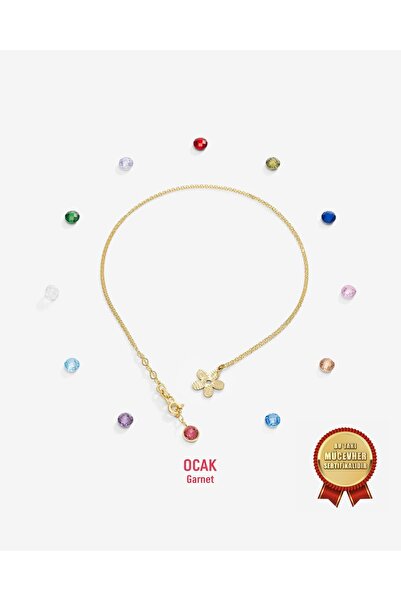 MEKS JEWELS 14 Ayar Altın Doğum Taşlı Yonca Kolye